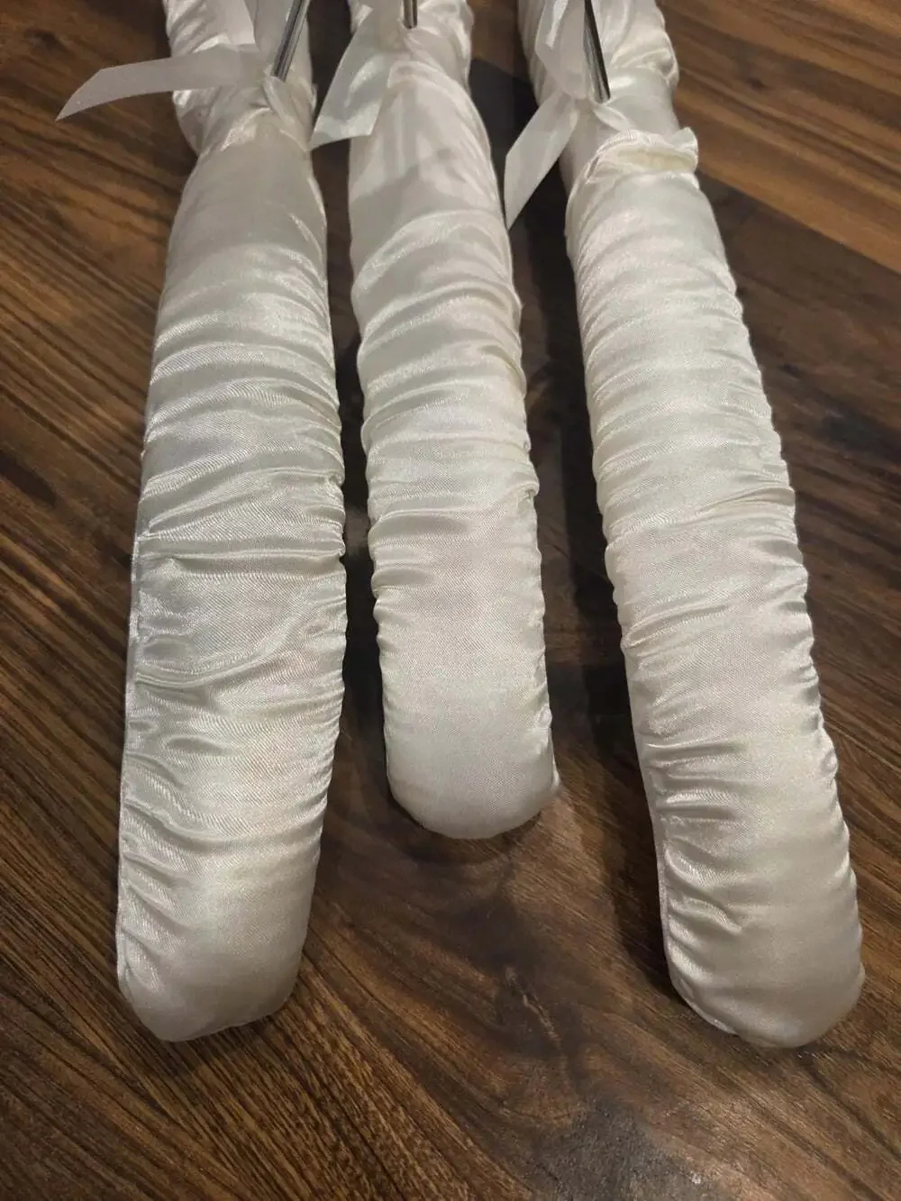 Set of 3 Vtg White Ivory Satin Padded Clothes Hangers Bow Bridal